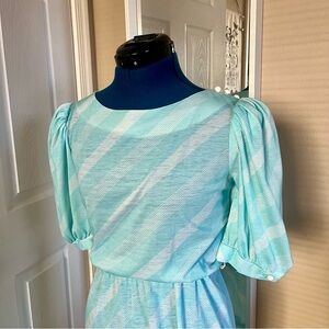 Vintage 1980s Joni Blair cinched waist bell sleeve striped midi dress